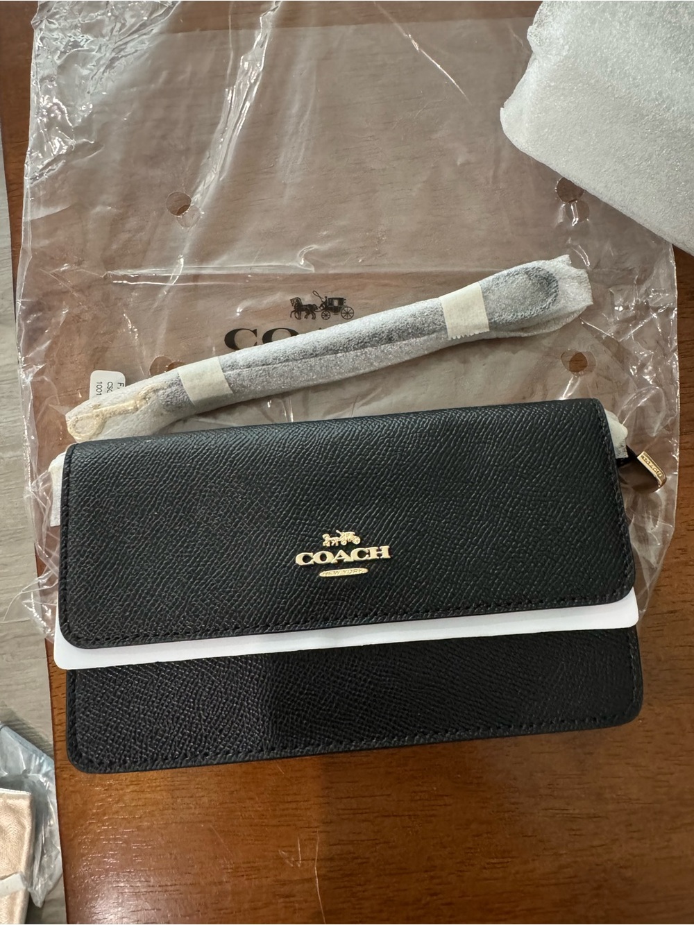 Coach Crossgrain Black Leather Foldover Wristlet